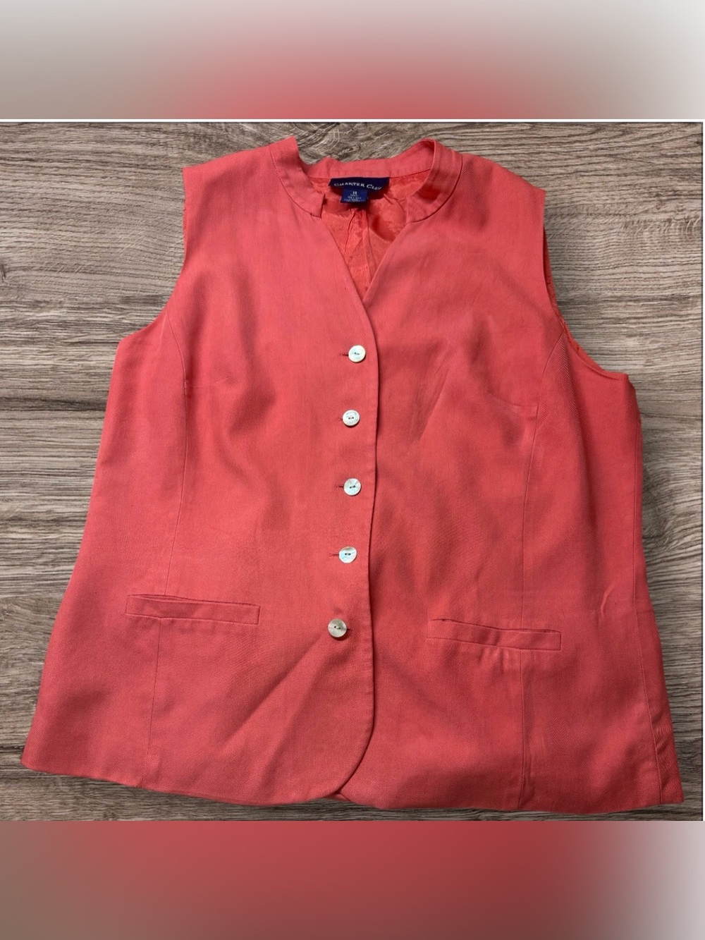 Charter Club Orange Sleeveless Button-Front Vest - Picture 2 of 9